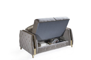 English Elm Lust Taupe Loveseat with Pull-Out Bed & Underseat Storage, 100% Polyester Comfort for Living Room B009S01900