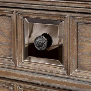 English Elm Transitional Rustic Natural Tone Nightstand 3-Drawer Solid Wood Bedside Table 30"W x 29"H Classic Charm with Bronze Knobs B011139601