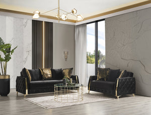 English Elm Lust 2Pc Modern Living Room Set in Black with Sleeper Sofa, Loveseat, Under-Seat Storage, Polyester Upholstery B009S01552