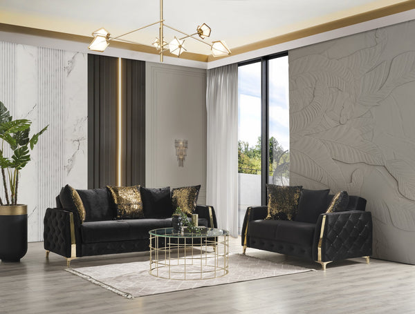 English Elm Lust 2Pc Modern Living Room Set in Black with Sleeper Sofa, Loveseat & Hidden Under-Seat Storage B009S02063