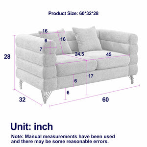 English Elm 60inch Compact Sectional Sofa Teddy Upholstery Gold Legs Retro Modern Two Seat W834S00555