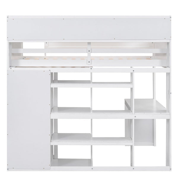 English Elm Wood Twin Loft Bed with Built-In Desk, Wardrobe & Shelves for Small Rooms — Sturdy Pine Storage Solution White GX000361AAK