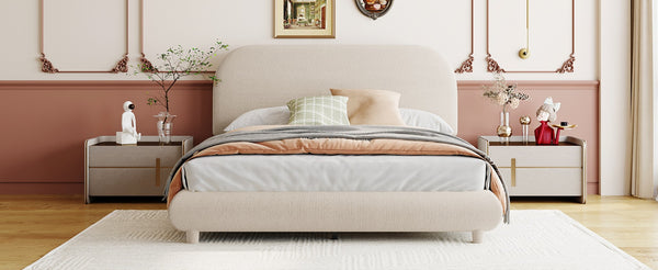 English Elm Teddy Fleece Full Upholstered Platform Bed Curved Frame Cushioned Cozy Bedroom SF000067AAA