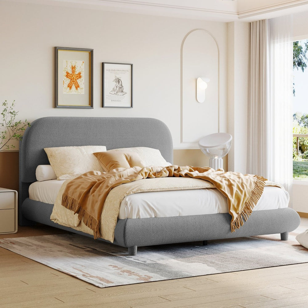 English Elm Teddy Fleece Full Upholstered Platform Bed Curved Frame Cushioned Cozy Bedroom SF000067AAE