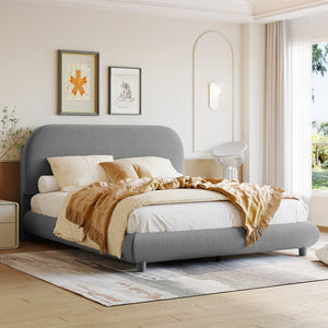 English Elm Teddy Fleece Full Upholstered Platform Bed Curved Frame Cushioned Cozy Bedroom SF000067AAE