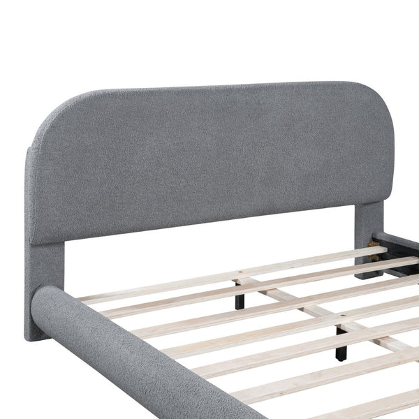 English Elm Teddy Fleece Queen Platform Bed Curved Sculptural Frame for Contemporary Bedroom SF000068AAE