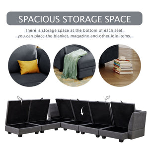 English Elm U_style Six Seat Modular U-shaped Sectional with Hidden Storage and Sleeper Function Dark Grey WY000363AAD