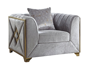 English Elm Velencia 3Pc Modern Velvet Living Room Set in Silver with Gold Inlay, Solid Wood Frames, Plush Comfort B009S01945