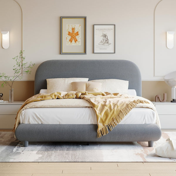 English Elm Teddy Fleece Full Upholstered Platform Bed Curved Frame Cushioned Cozy Bedroom SF000067AAE