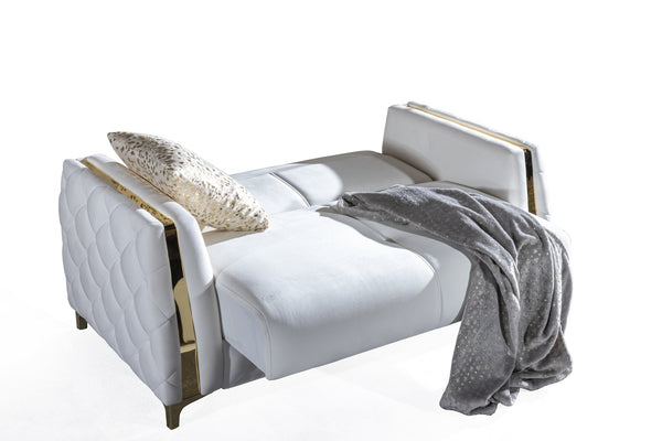 English Elm Lust Off-White Loveseat with Pull-Out Bed & Under-Seat Storage, 100% Polyester Upholstery, Cozy Elegance B009S01547