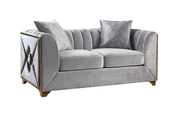 English Elm Velencia Velvet Loveseat with Gold Accents, Solid Wood Frame, Plush Cushions for Luxe Comfort Silver G150109222