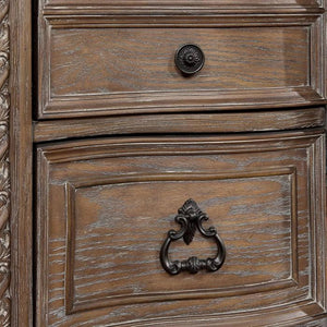 English Elm Transitional Rustic Natural Tone Nightstand 3-Drawer Solid Wood Bedside Table 30"W x 29"H Classic Charm with Bronze Knobs B011139601