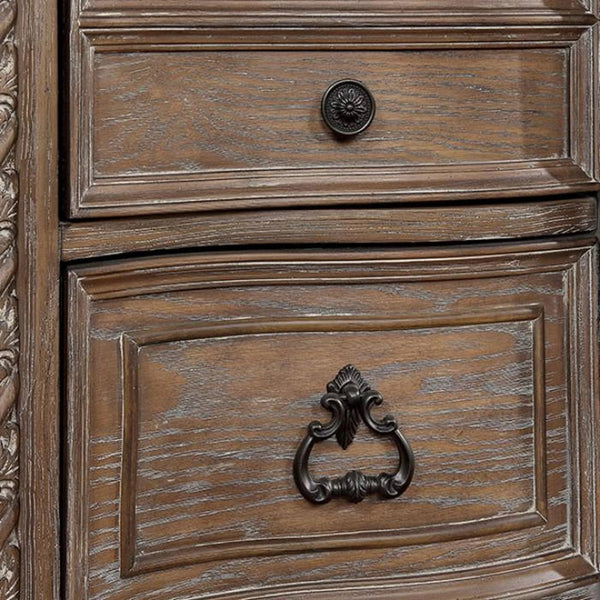 English Elm Transitional Rustic Natural Tone Nightstand 3-Drawer Solid Wood Bedside Table 30"W x 29"H Classic Charm with Bronze Knobs B011139601
