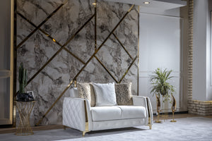 English Elm Lust 2Pc Modern Living Room Set - Stylish Off White Sofa & Loveseat With Hidden Bed & Storage Solutions B009S02064