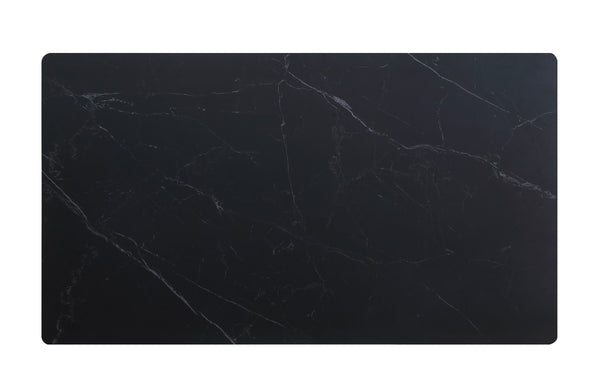 English Elm Modern 5pc Dining Set with Black Sintered Stone Table and Blue Fabric Chairs, Stylish Comfort and Durability Blackish Green 65.25 L x 40.25 W x 5.5 H B011S00612