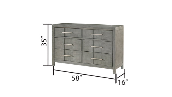 English Elm Kenzo 6-Drawer Dresser In Gray - Modern Wood Storage With Sleek Silver Metal Handles For Style G150108519