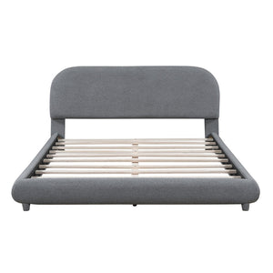 English Elm Teddy Fleece Queen Platform Bed Curved Sculptural Frame for Contemporary Bedroom SF000068AAE