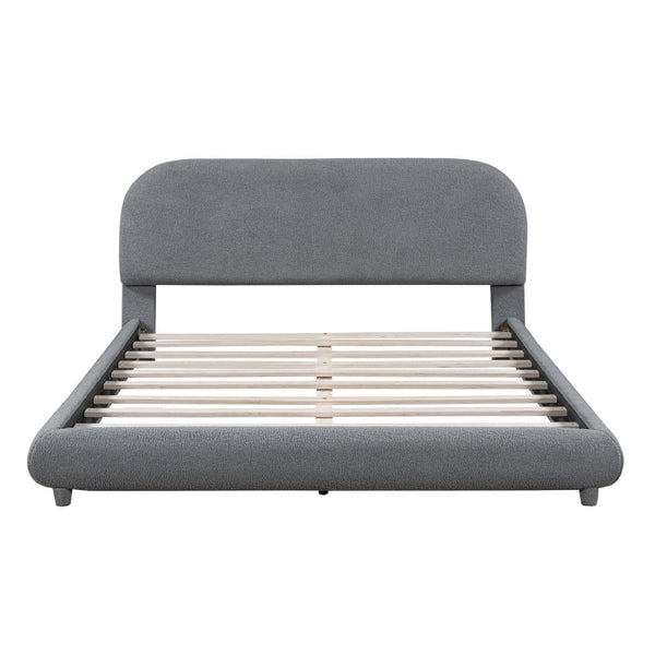 English Elm Teddy Fleece Queen Platform Bed Curved Sculptural Frame for Contemporary Bedroom SF000068AAE