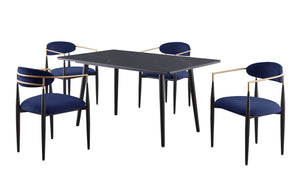 English Elm Modern 5pc Dining Set with Black Sintered Stone Table and Blue Fabric Chairs, Stylish Comfort and Durability Black+Blue 65.25 L x 40.25 W x 5.5 H B011S00610