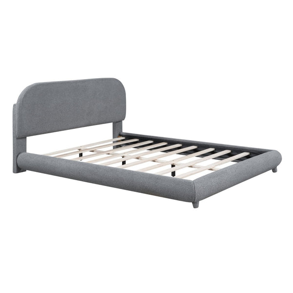 English Elm Teddy Fleece Queen Platform Bed Curved Sculptural Frame for Contemporary Bedroom SF000068AAE