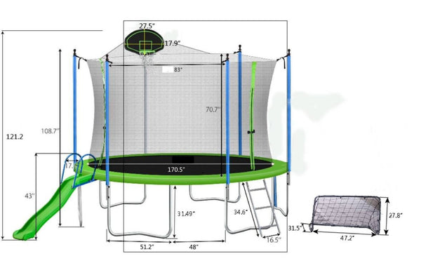 English Elm 16ft Outdoor Trampoline with Enclosure Net Slide Basketball Backboard Football Goal W285S00017
