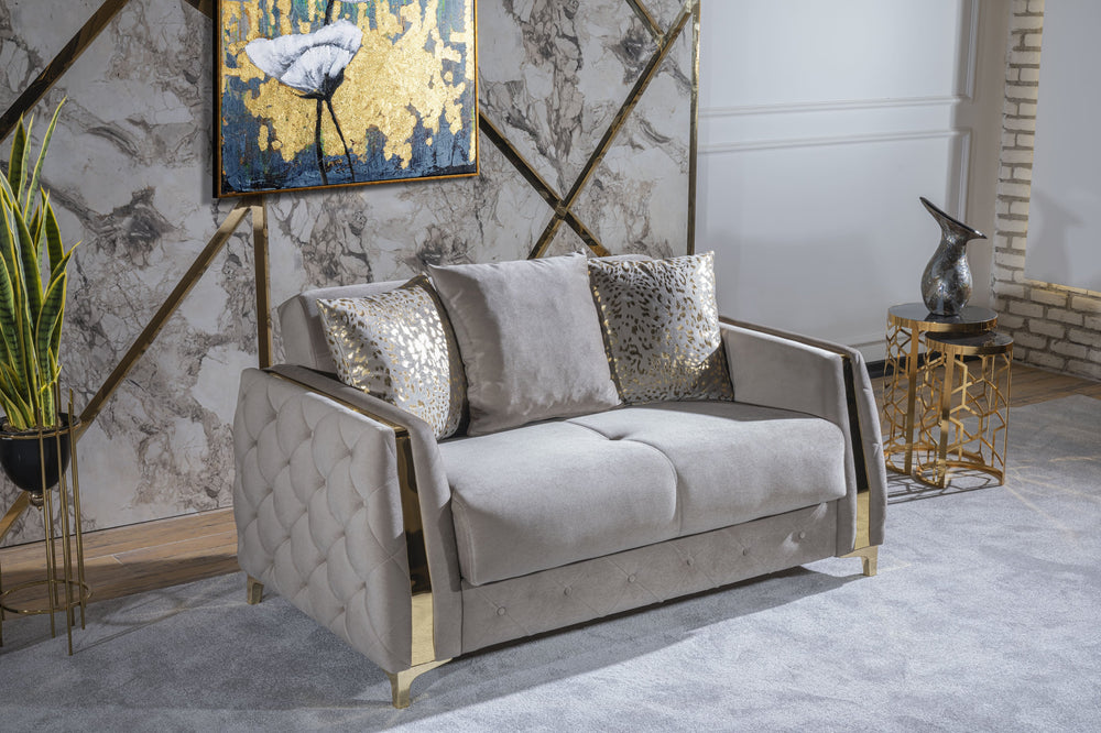 English Elm Lust Taupe Loveseat with Pull-Out Bed & Underseat Storage, 100% Polyester Comfort for Living Room B009S01900