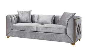 English Elm Velencia Modern Velvet Sofa with Gold Accents, Solid Wood Frame and Plush Cushions for Luxury Living Silver G150109224