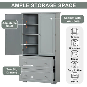 English Elm Wide Grey Bathroom Storage Cabinet with 2 Drawers, 2 Doors, Adjustable Shelf, Anti-Tip, 120lb Capacity WF312729AAE