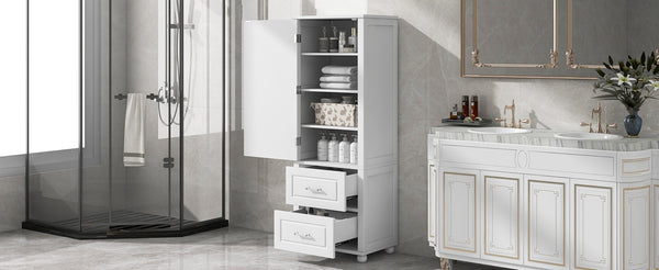 English Elm Tall Freestanding Bathroom Cabinet Two Drawers Adjustable Shelves Matte Mdf Storage White N725P407739K
