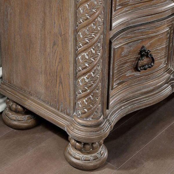 English Elm Transitional Rustic Natural Tone Nightstand 3-Drawer Solid Wood Bedside Table 30"W x 29"H Classic Charm with Bronze Knobs B011139601