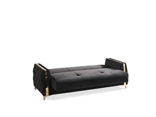 English Elm Lust Modern sleeper sofa in Black – durable wood frame, hidden bed, under-seat storage, stylish comfort B009S01549