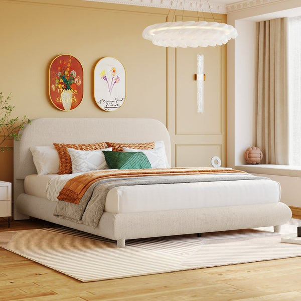 English Elm Teddy Fleece Queen Platform Bed Curved Sculptural Frame for Contemporary Bedroom SF000068AAA