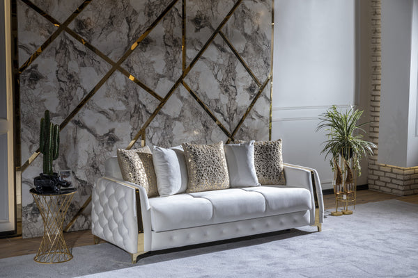 English Elm Lust Modern Sleeper Sofa with Hidden Bed and Under-Seat Storage, Durable Wood Frame for Comfort and Style Off White B009S01908