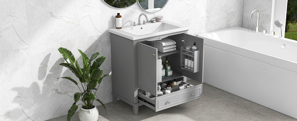 English Elm 30" Bathroom Vanity With Durable Sink Combo, Stylish Grey Cabinet, Functional Storage & Adjustable Shelf SY999606AAE