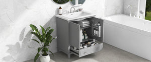English Elm 30" Modern Bathroom Vanity With Ceramic Sink, Stylish Grey Cabinet, Storage Drawer & Doors Included SY999606AAE-6
