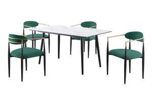 English Elm Modern 5pc Dining Set with Black Sintered Stone Table and Blue Fabric Chairs, Stylish Comfort and Durability White+Green 65.25 L x 40.25 W x 5.5 H B011S00616