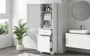 English Elm Tall Bathroom Storage Cabinet - Sleek Freestanding Organizer With Adjustable Shelf & Mixed Drawers N725P206895K-GIGA