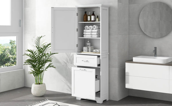 English Elm Tall Bathroom Storage Cabinet - Sleek Freestanding Organizer With Adjustable Shelf & Mixed Drawers N725P206895K-GIGA