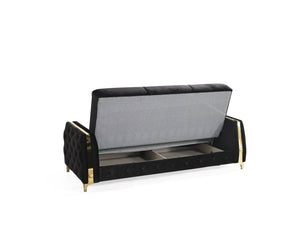 English Elm Lust 2Pc Modern Living Room Set in Black with Sleeper Sofa, Loveseat & Hidden Under-Seat Storage B009S02063