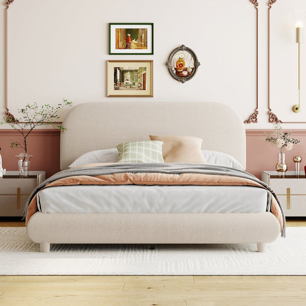 English Elm Teddy Fleece Full Upholstered Platform Bed Curved Frame Cushioned Cozy Bedroom SF000067AAA