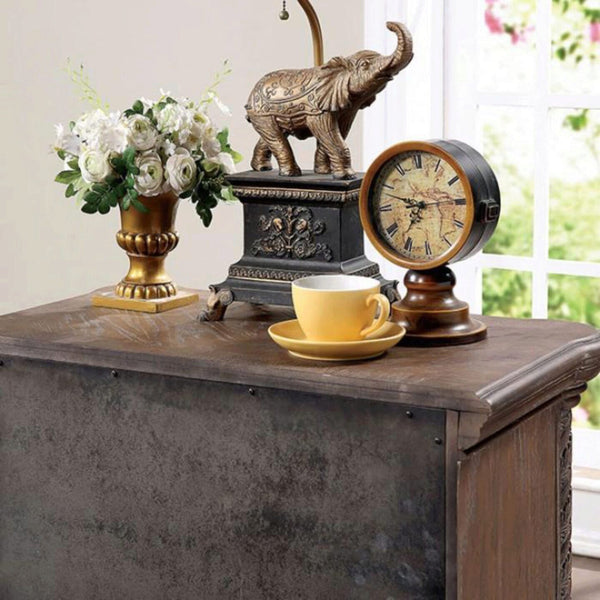 English Elm Transitional Rustic Natural Tone Nightstand 3-Drawer Solid Wood Bedside Table 30"W x 29"H Classic Charm with Bronze Knobs B011139601