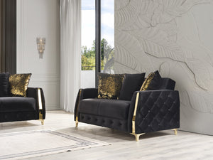 English Elm Lust 2Pc Modern Living Room Set in Black with Sleeper Sofa, Loveseat, Under-Seat Storage, Polyester Upholstery B009S01552