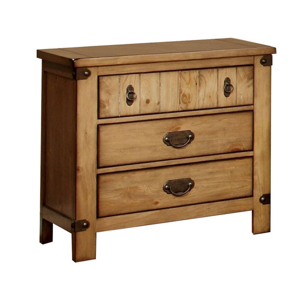 English Elm Cottage Weathered Elm Nightstand with USB Charger, Felt-Lined Top Drawer, Ball-Bearing Glides, Bronze Pulls B011139598