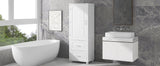 English Elm Tall Bathroom Storage Cabinet, Freestanding Storage Cabinet With Two Drawers and Adjustable Shelf, Mdf Board With Painted Finish, White