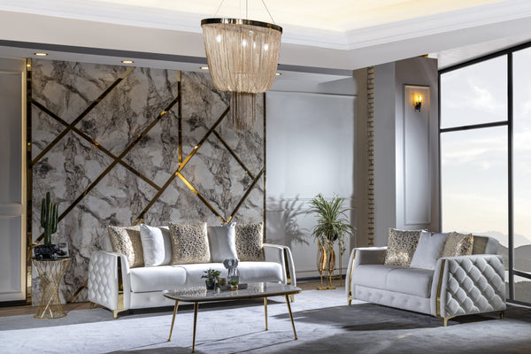 English Elm Lust 2Pc Modern Living Room Set - Stylish Off White Sofa & Loveseat With Hidden Bed & Storage Solutions B009S02064