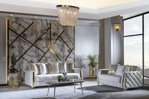 English Elm Lust 2Pc Modern Living Room Set - Off White Multifunctional Sofa & Loveseat With Storage & Bed B009S01553