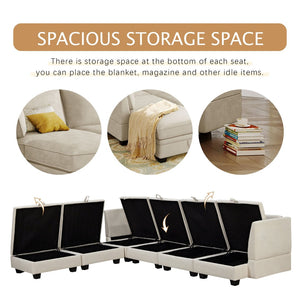 English Elm U_style Six Seat Modular U-shaped Sectional with Hidden Storage and Sleeper Function WY000363AAA