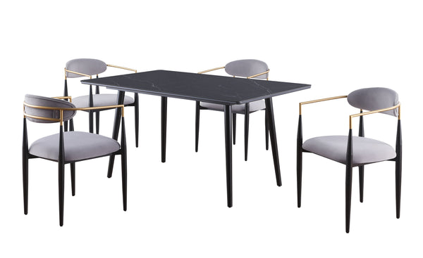 English Elm Modern 5pc Dining Set with Black Sintered Stone Table and Blue Fabric Chairs, Stylish Comfort and Durability Black+ Gray 65.25 L x 40.25 W x 5.5 H B011S00611