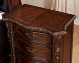 Traditional Brown Cherry Nightstand 1 Piece Solid Wood 3-Drawer Intricate Accents