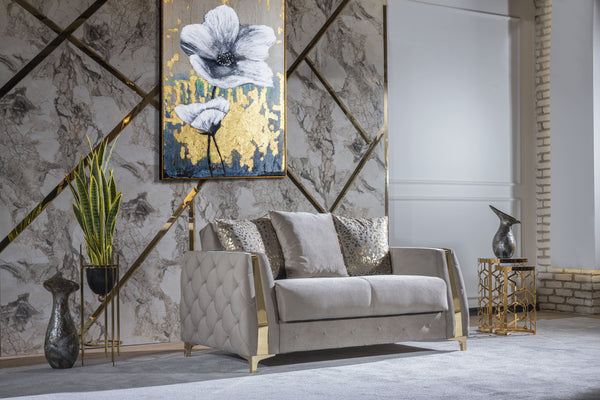 English Elm Lust 2Pc Modern Living Room Set In Elegant Taupe - Multi-Functional Sofa & Loveseat With Storage B009S02065